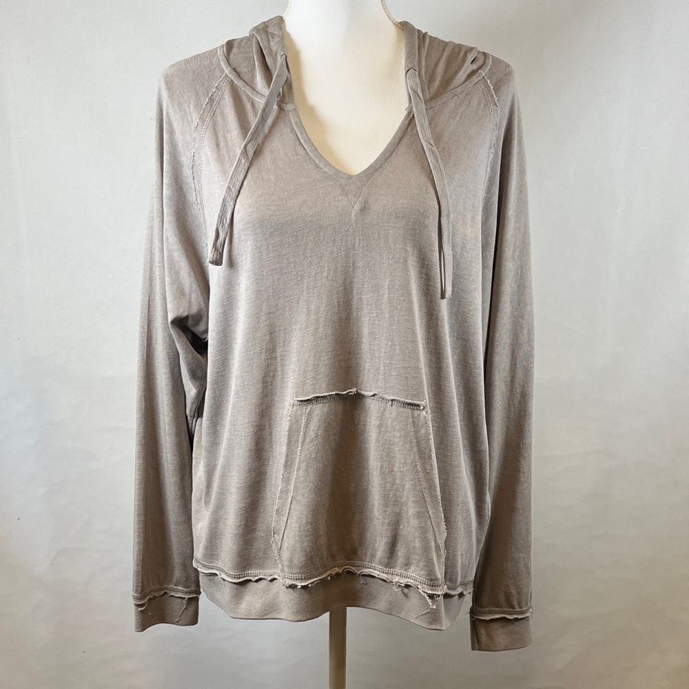 Zyia Active Women's XL Raw Edge Hoodie Athleisure Comfort Knit Pullover